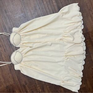 Cream Rhinestone Dress with Scalloped Hem